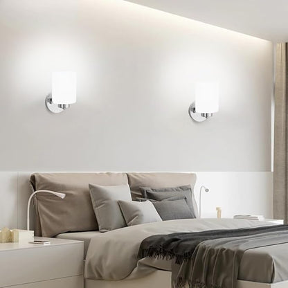 Frosted Wall Sconce Set of Two,Chrome Sconce Bathroom Lighting,Modern Chrome Vanity Light,Mid-Century Vanity Sconces for Bathroom,Livingroom,Kitchen