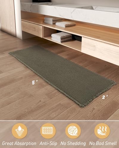 Upgraded Waffle Bath Mat Runner Absorbent Non Slip Bathroom Mat, 2' x 5'