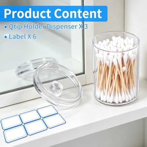 3 Pack Acrylic Qtip Holder Dispenser, Vanity Accessories