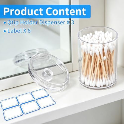 3 Pack Acrylic Qtip Holder Dispenser, Vanity Accessories