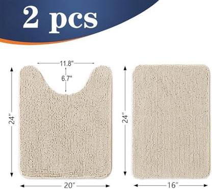 OLANLY Chenille Bathroom Rugs Mats Sets 2 Piece, 24"x16"+24"x20", Sand