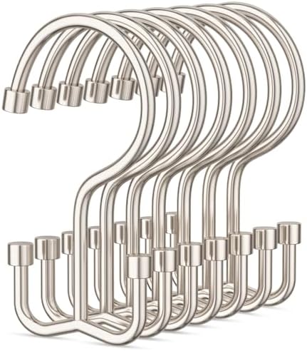Goowin Shower Curtain Hooks, Shower Curtain Rings, Metal Shower Curtain Hangers Rust Proof, Double Glide Shower Rings for Curtain, Simple Shower Hooks for Shower Curtain, Nickel, 12 Pack-Cylinders