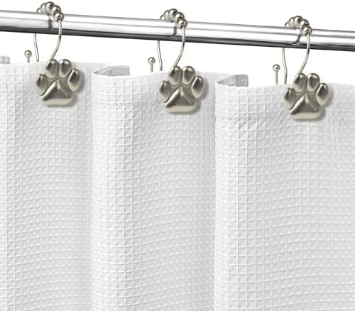 Sunlit Fashion Design Cute Paw Print Polished Double Shower Curtain Hooks for Dog Cat and Bear, Rust Proof Oil Rubbed Metal Shower Curtain Rings-12 Pack