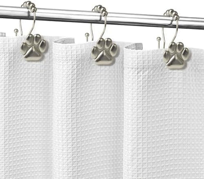 Sunlit Fashion Design Cute Paw Print Polished Double Shower Curtain Hooks for Dog Cat and Bear, Rust Proof Oil Rubbed Metal Shower Curtain Rings-12 Pack