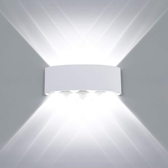 Kawell 8W Waterproof Modern Wall Light LED Wall Lamp Aluminum LED Wall Sconce Up Down Indoor Outdoor for Bathroom Bedroom Hallway Porch Corridor Hotel Doorway Garden Pathway, White 6000K