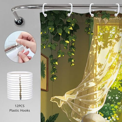 Skull Skeleton Gothic Spooky Green Botany Bathroom Shower Curtain Set