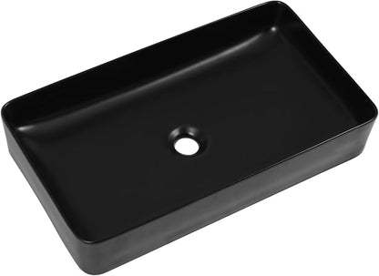 24"x14" Matte Black Bathroom Vessel Sink Rectangle Porcelain Ceramic Above Counter Sink Bowl for Vanity Powder Room Cabinet Lavatory
