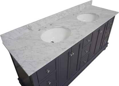 Bella 72-inch Double Bathroom Vanity (Marine Gray/Carrara): Includes Marine Gray Cabinet with Authentic Italian Carrara Marble Countertop and White Ceramic Sinks