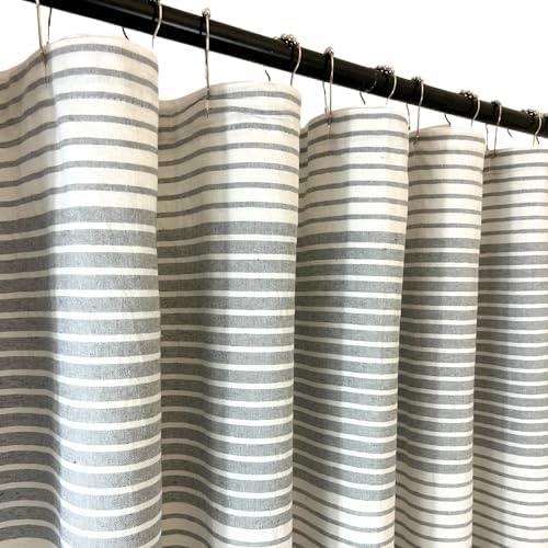 Serafina Home Striped Silver Light Grey Gray & White Cotton Shower Curtain