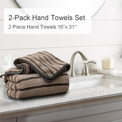 2 Piece Brown Cabana Stripe Hand Towels for Bathroom 16"x31" Ultra Soft Breathable Hand Face Towels Highly Absorbent 600GSM Towels Quick Dry Beach Chair Towel for Spa Gym Hotel Travel Camp