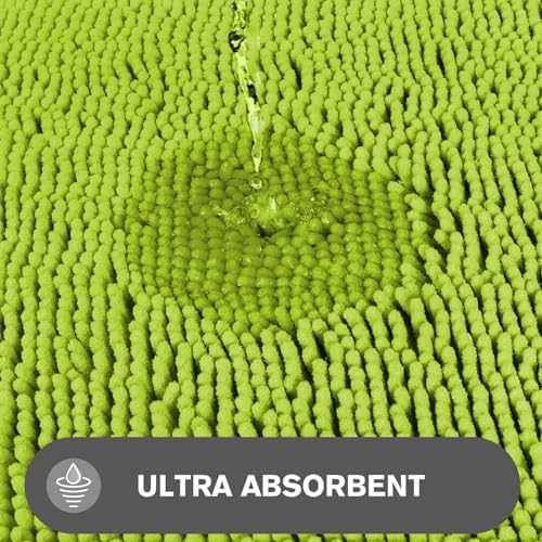 Lime Green Bathroom Rugs – Absorbent and Washable Bath Mat, Non-Slip, Thick Soft Chenille Bath Rugs for Bathroom Floor, Shower, Sink - 17" x 24"