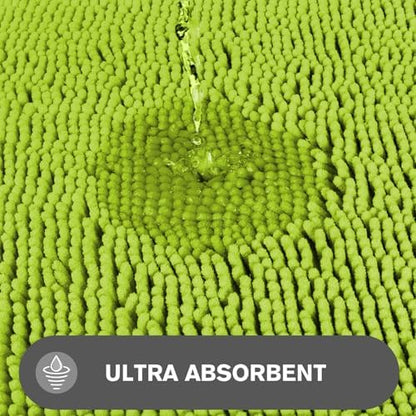 Lime Green Bathroom Rugs – Absorbent and Washable Bath Mat, Non-Slip, Thick Soft Chenille Bath Rugs for Bathroom Floor, Shower, Sink - 17" x 24"
