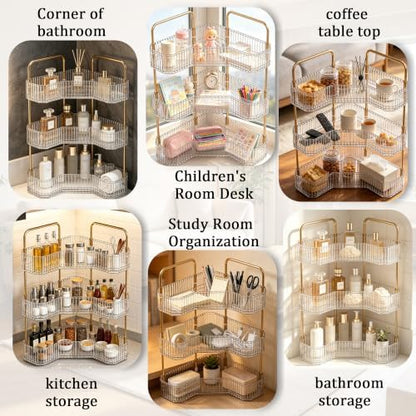 3-Tier Corner Bathroom Organizer, Skincare Vanity Counter Shelf Clear
