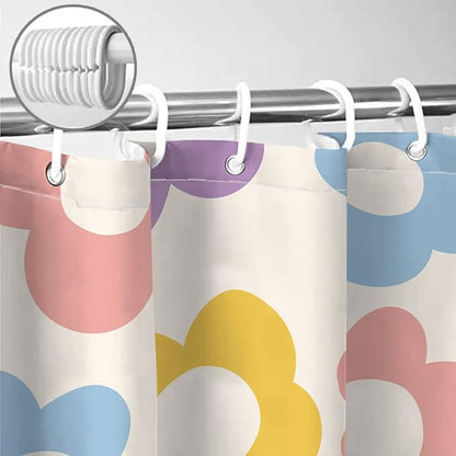 Sanzugh Cute Pastel Flower Shower Curtain, Boho Retro Floral 70S Aesthetic Fabric Shower Curtains Set for Girls Kids Bathroom Groovy Pink Floral Funky Decoration with Hooks 72 X 72 Inch Bath Decor