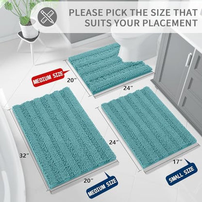 Yimobra Toilet Rugs U Shaped Washable 24 x 20, Non Slip and Super Absorbent Toilet Mat, Quick Dry, Ultra Luxury Microfiber Chenille Plush Fluffy Contour Bath Rugs for Toilet Base, Teal Blue