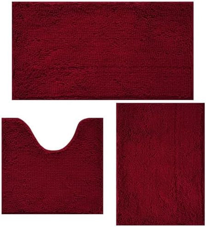 Bathroom Rugs Sets 3 Piece Non Slip,Bath Rugs with PVC Backing Bath Carpet,Bathroom Rug Washable,Absorbent,Plush Carpet Mats,Bath Mats for Bedroom, Kitchen,Tub,Home Decor(Burgundy)