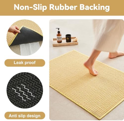 Triohero Toilet Rug, Thin Toilet Rugs U Shaped Washable Non Slip Absorbent Quick Dry Low Pile Toilet Mat, Yellow 20"x24" U Shape
