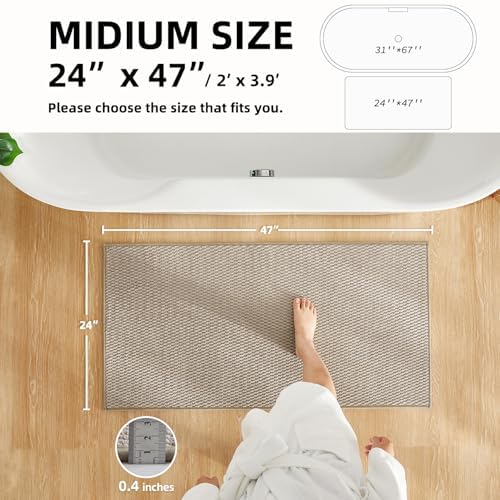 TYUU Bathroom Rugs Non Slip Washable, Super Absorbent Thin Bath Mat Quick Dry Low Pile Bathroom Rug, Beige 24"x47"
