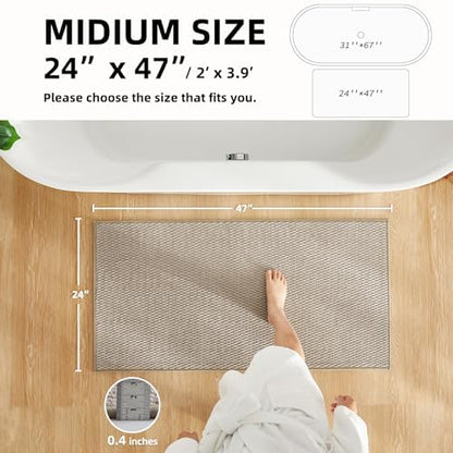 TYUU Bathroom Rugs Non Slip Washable, Super Absorbent Thin Bath Mat Quick Dry Low Pile Bathroom Rug, Beige 24"x47"