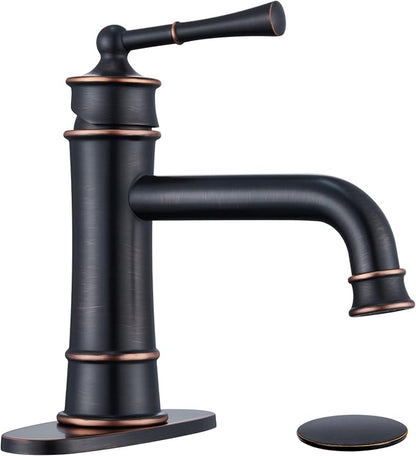 Oil Rubbed Bronze Bathroom Faucet Antique, Single Handle Bathroom Faucet | 1 or 3 Hole Sink Mount, Pop Up Drain & Supply Lines Included, Ideal for Vanity, Lavatory, RV, Farmhouse(L2301-ORB)