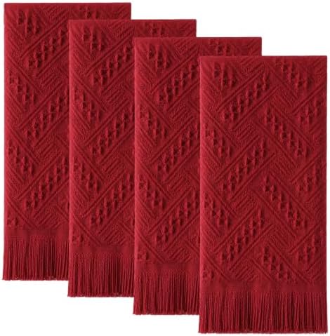 HunnmingRe 4 Pack Boho Hand Towel for Kitchen, Burgundy Red