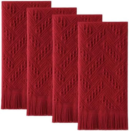 HunnmingRe 4 Pack Boho Hand Towel for Kitchen, Burgundy Red