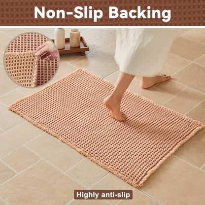 Triohero Waffle Runner Rug Bathroom, Long Boho Bath Mat, 24x72 Light Peachy