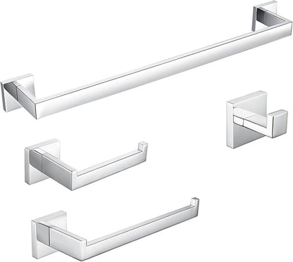 BAGNOLUX Bathroom Hardware Set 4 Pieces, Bath Towel Holder Set SUS304 Stainless Steel, Towel Bar Rack Set for Wall Mounted, Square Bathroom Accessories Set Fixture Heavy Duty Polished Chrome
