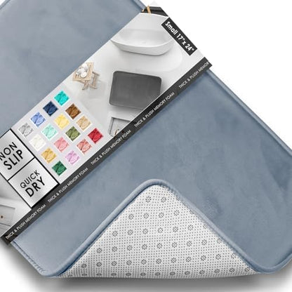 Clara Clark Bathroom Rugs, Velvet Memory Foam Bath Mat, Non-Slip Bath Rugs, Machine Wash, Dries Quickly, Ultra Soft Plush Bath Mats for Bathroom, 17 x 24, Stone Blue
