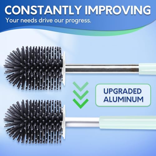 BOOMJOY Toilet Brush and Holder Set, Silicone Toilet Bowl Cleaner Brush, Toilet Scrubber Brush with Tweezers for Bathroom Cleaning, RV Accessories and House Organization Must-Haves - Green/Aqua