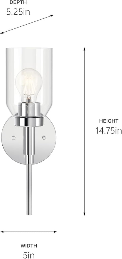 Kichler Madden 1-Light Wall Sconce with Clear Glass in Chrome, Sloped Ceiling Compatible, for Bathroom or Hallway (14.75" x 5"), 55183CH