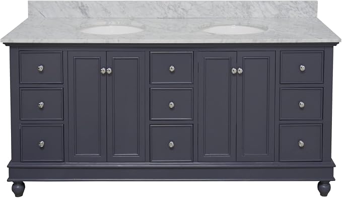 Bella 72-inch Double Bathroom Vanity (Marine Gray/Carrara): Includes Marine Gray Cabinet with Authentic Italian Carrara Marble Countertop and White Ceramic Sinks
