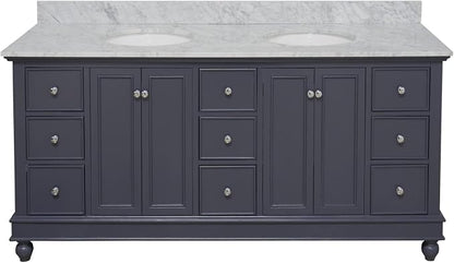 Bella 72-inch Double Bathroom Vanity (Marine Gray/Carrara): Includes Marine Gray Cabinet with Authentic Italian Carrara Marble Countertop and White Ceramic Sinks