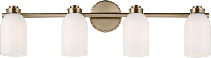 Kichler Shae 32.25" 4-Light Vanity Light with White Opal Glass in Champagne Bronze, for Bathroom Vanity, Powder Room, Over a Mirror, (32.25" W x 9" H), 55203CPZ