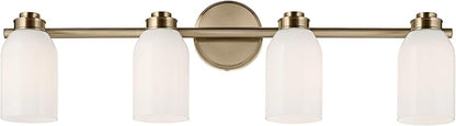 Kichler Shae 32.25" 4-Light Vanity Light with White Opal Glass in Champagne Bronze, for Bathroom Vanity, Powder Room, Over a Mirror, (32.25" W x 9" H), 55203CPZ