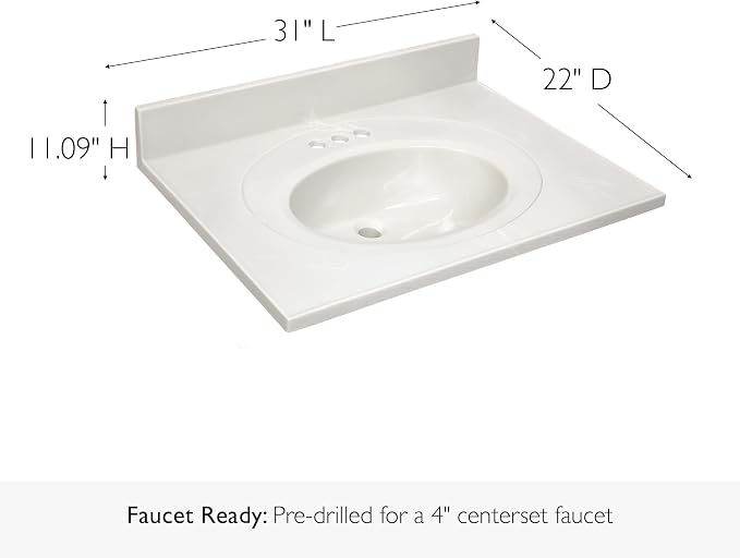 Design House Single Sink Vanity Top, 31", Ivory | With Backsplash, , Countertop, Classic, Cultured Marble, Bath, 586321