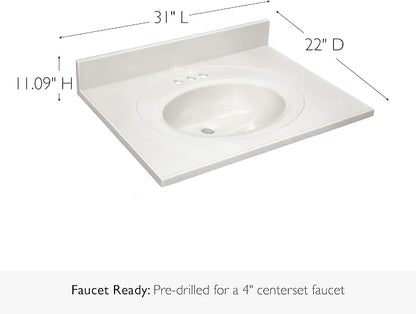 Design House Single Sink Vanity Top, 31", Ivory | With Backsplash, , Countertop, Classic, Cultured Marble, Bath, 586321