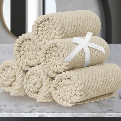 VOOVA & MOVAS Washcloths 6PC, 100% Cotton, 13x13 in, Beige Tan