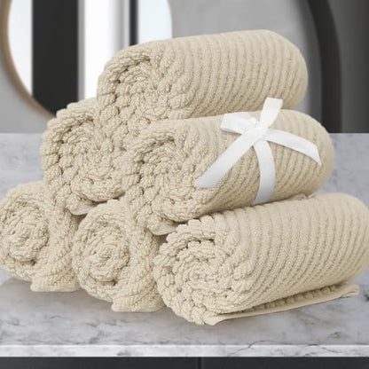 VOOVA & MOVAS Washcloths 6PC, 100% Cotton, 13x13 in, Beige Tan