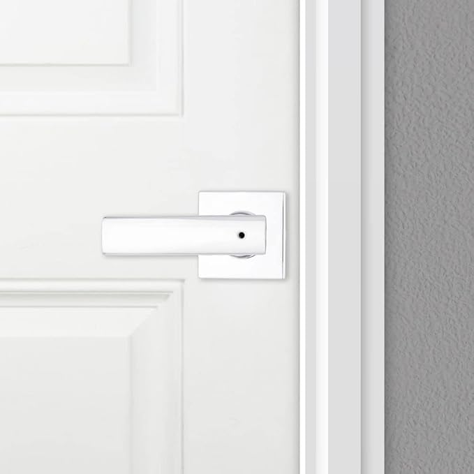 Kwikset Breton Interior Privacy Door Handle with Lock 2 Pack, Door Lever for Bathroom and Bedroom, Polished Chrome Reversible Keyless Turn Lock