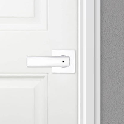 Kwikset Breton Interior Privacy Door Handle with Lock 2 Pack, Door Lever for Bathroom and Bedroom, Polished Chrome Reversible Keyless Turn Lock