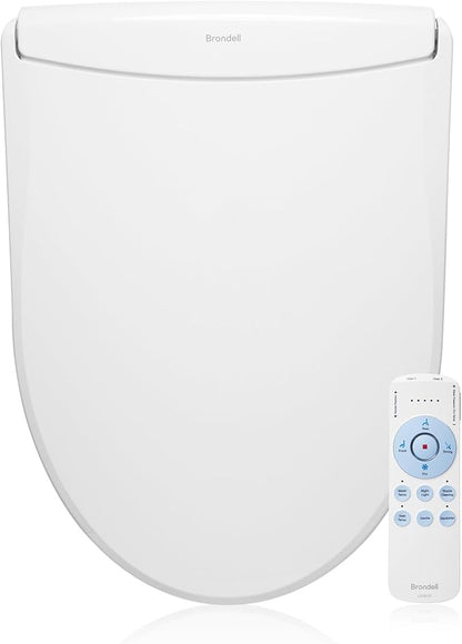Brondell LS1800-RW Swash Electric Bidet Toilet Seat with Oscillating Stainless Steel Nozzle, Warm Air Dryer, Heated, Night Light, Gentle Close Lid, Thin Profile, Remote Control, Round