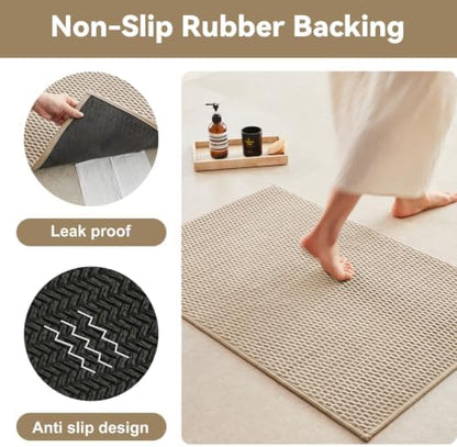 Triohero Toilet Rug, Thin Toilet Rugs U Shaped Washable Non Slip Absorbent Quick Dry Low Pile Toilet Mat, Beige 20x24 U Shape