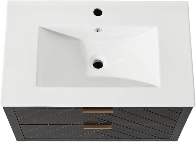 30 in. Wall Mounted Bathroom Vanity with Sink, Fully Assembled Floating Vanity with Double Drawers, Black Finish