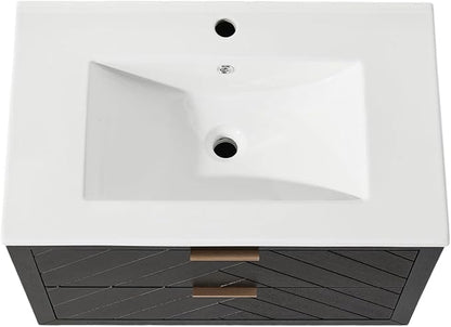 30 in. Wall Mounted Bathroom Vanity with Sink, Fully Assembled Floating Vanity with Double Drawers, Black Finish