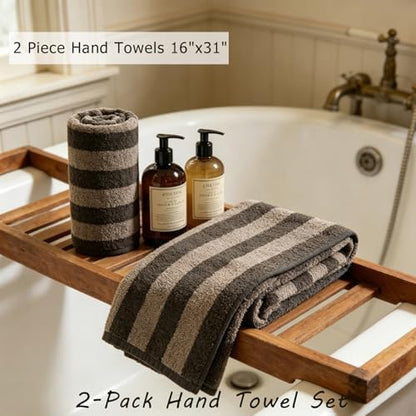 2 Piece Brown Cabana Stripe Hand Towels for Bathroom 16"x31" Ultra Soft Breathable Hand Face Towels Highly Absorbent Towel Quick Dry Towel for Spa Gym Hotel Travel Camp