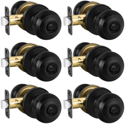 Haidms 6 Pack Matte Black Door Knobs Interior Privacy, Black Interior Door Knobs for Bedroom or Bathroom Classic Round Doorknobs Hardware