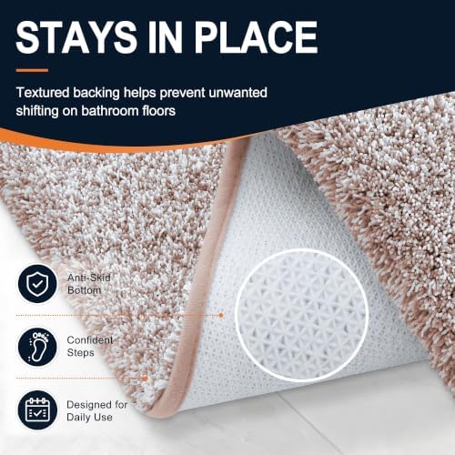 OLANLY Microfiber Bathroom Rugs 59x35, Quick Dry Bath Mat, Mocha and White