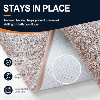 OLANLY Microfiber Bathroom Rugs 47x20, Quick Dry Bath Mat, Mocha and White