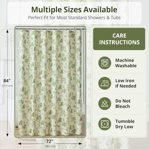 Warmstar Farmhouse Shower Curtain,Green Floral Shower Curtain for Bathroom Linen Look Vintage Shower Curtain with Weighted Hem,72" W x 84" L